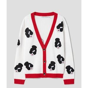 Alice + Olivia Bradley Staceface Short Cardigan - Soft White/Bright Ruby S